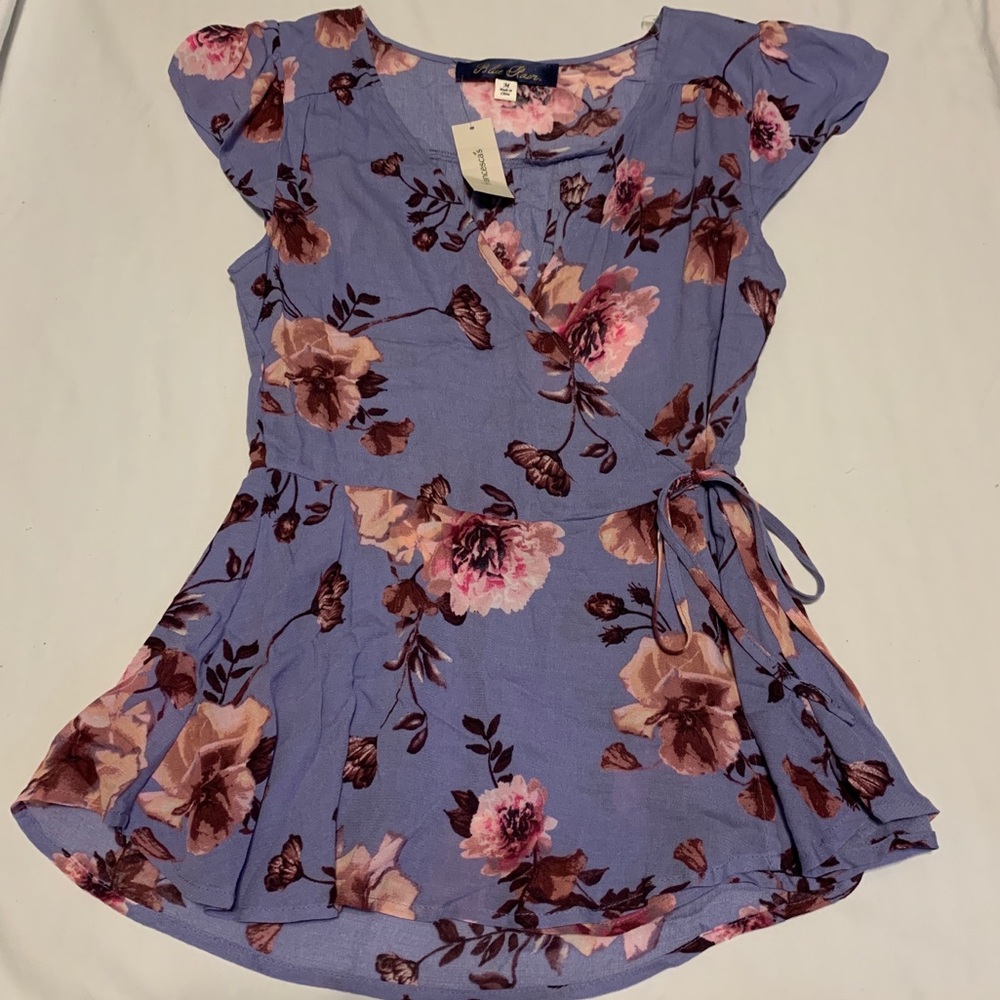 NWT!! Francesca’s Purple Floral Faux Wrap Top